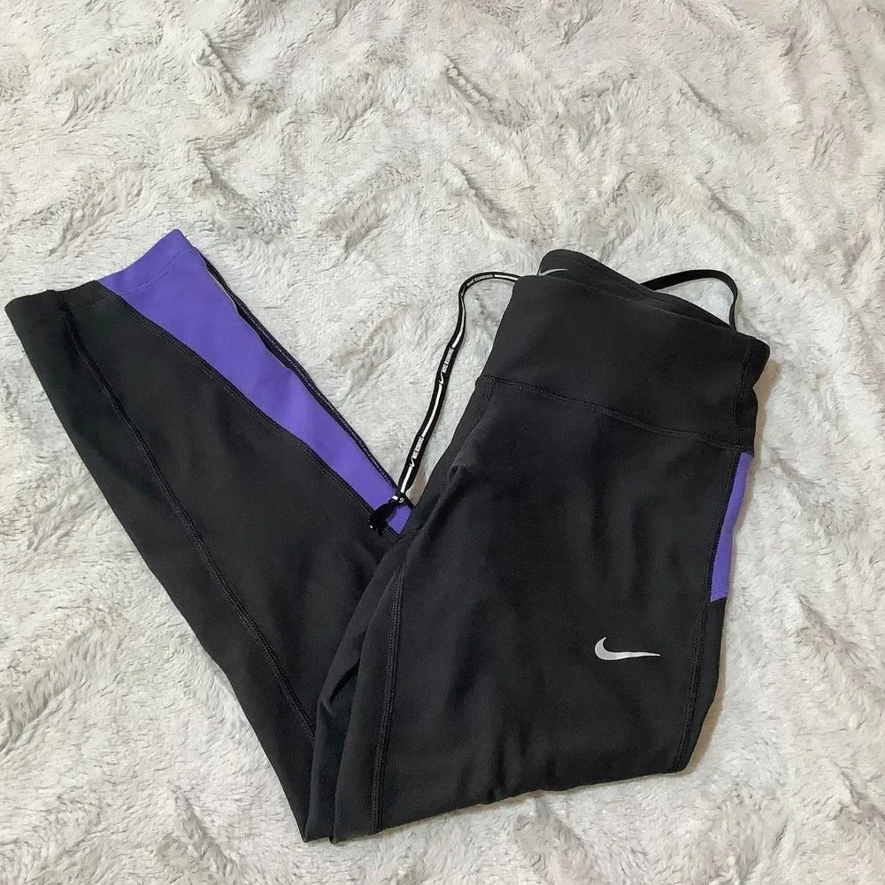 Nike dri fit cropped leggings size XS black - charcoal and purple
